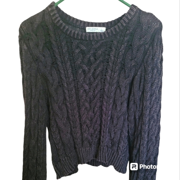 Arizona Jean Company Gray Long Sleeve Cable Knit Sweater Size Large - Picture 1 of 8